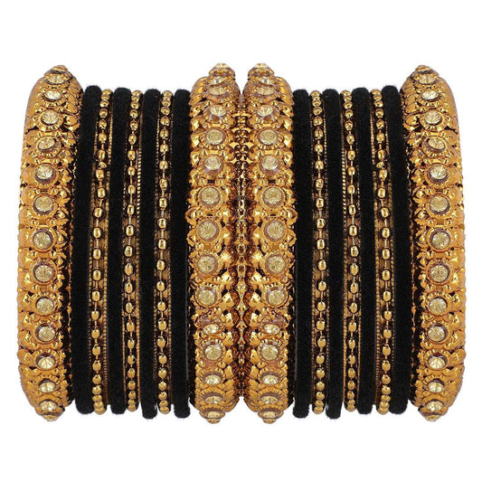 T4 Jewels Golden Color Bangles With Velvet Bangles - 2NO. Black Pack Of 2 All Bangle Sets T4 Jewels