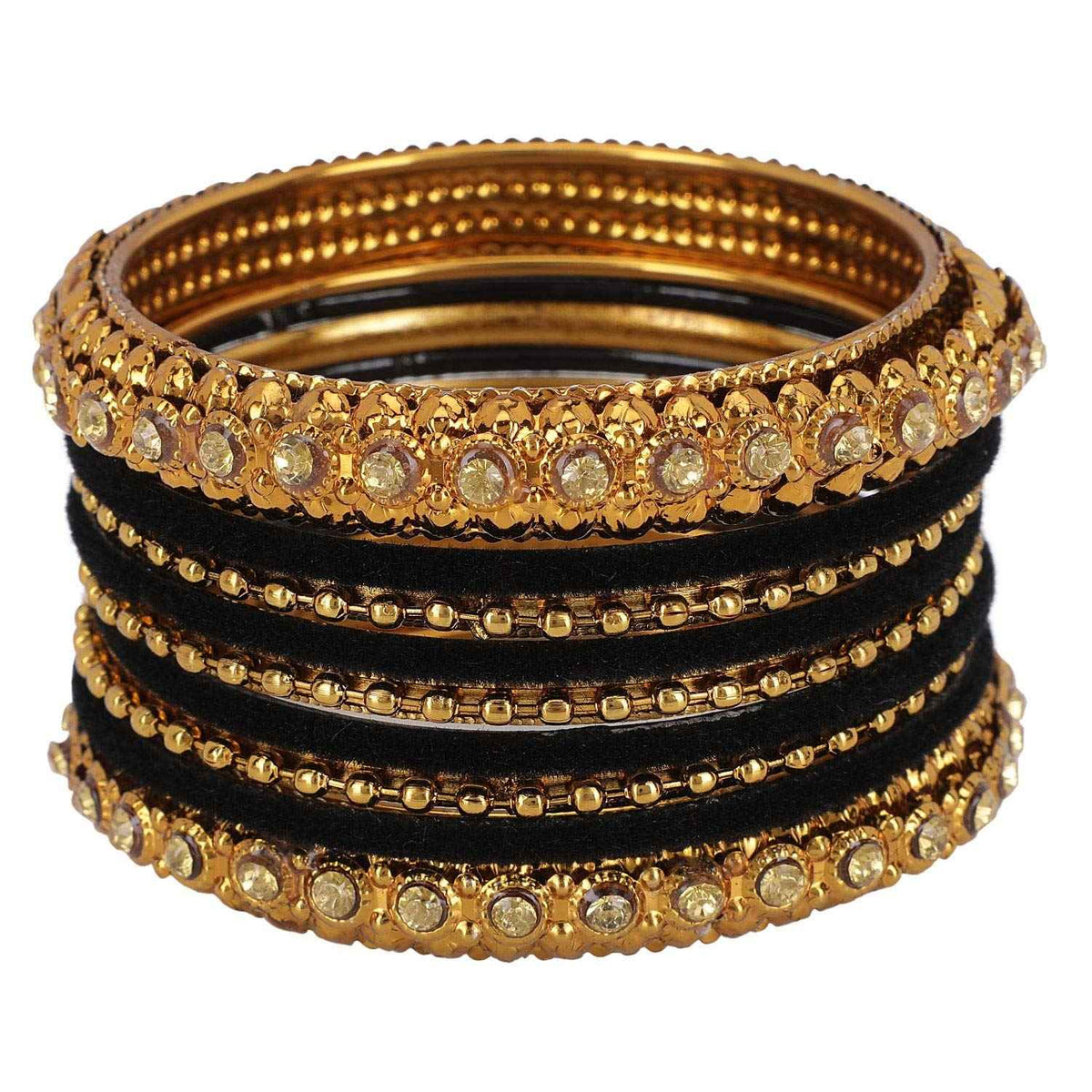 T4 Jewels Golden Color Bangles With Velvet Bangles - 2NO. Black Pack Of 1 All Bangle Sets T4 Jewels