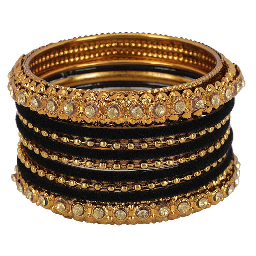 T4 Jewels Golden Color Bangles With Velvet Bangles - 2NO.