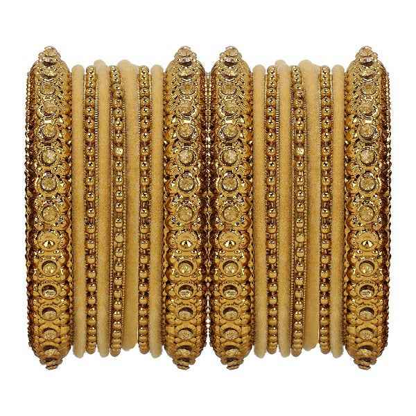 T4 Jewels Golden Color Bangles With Velvet Bangles - 2NO. Yellow Pack Of 2 All Bangle Sets T4 Jewels