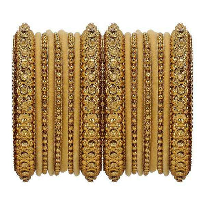 T4 Jewels Golden Color Bangles With Velvet Bangles - 2NO. Yellow Pack Of 2 All Bangle Sets T4 Jewels