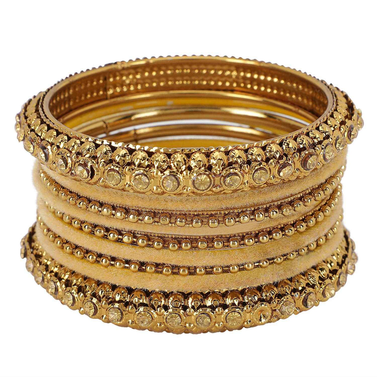 T4 Jewels Golden Color Bangles With Velvet Bangles - 2NO. Yellow Pack Of 1 All Bangle Sets T4 Jewels