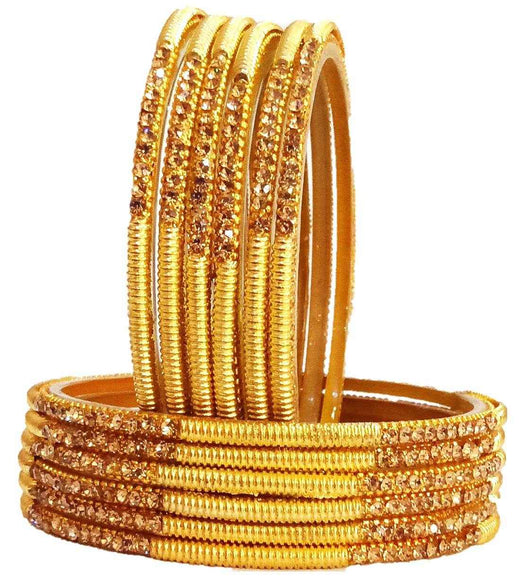T4 Jewels (Large Size) Golden Color Glass Bangles (Pack Of 12)-DMR