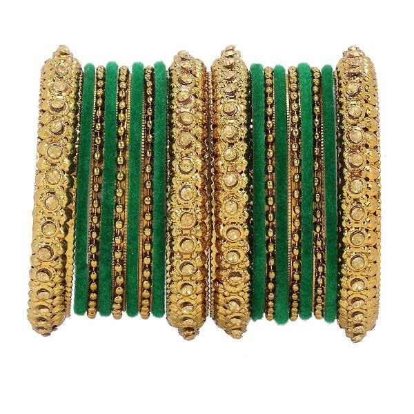 T4 Jewels Golden Color Bangles With Velvet Bangles - 2NO. Morpankh Pack Of 2 All Bangle Sets T4 Jewels