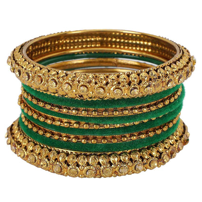 T4 Jewels Golden Color Bangles With Velvet Bangles - 2NO. Morpankh Pack Of 1 All Bangle Sets T4 Jewels