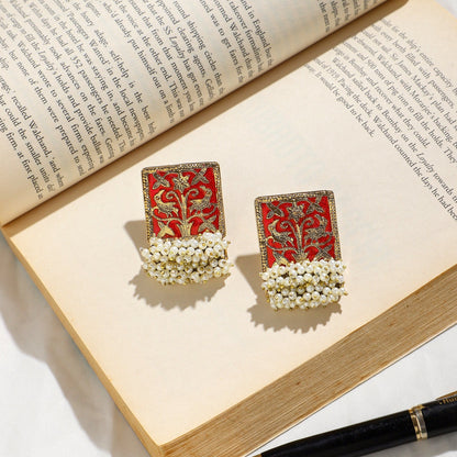 Enamel Earring with Gajra Pearl Border by T4 Jewels