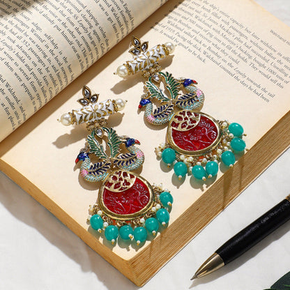 Beaded Jhumki Earring with Glass Stone by T4 Jewels - T4 Jewels