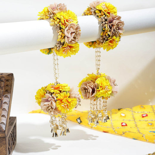 Traditional Yellow Hand Kaleera with Floral Latkans by T4 Jewels