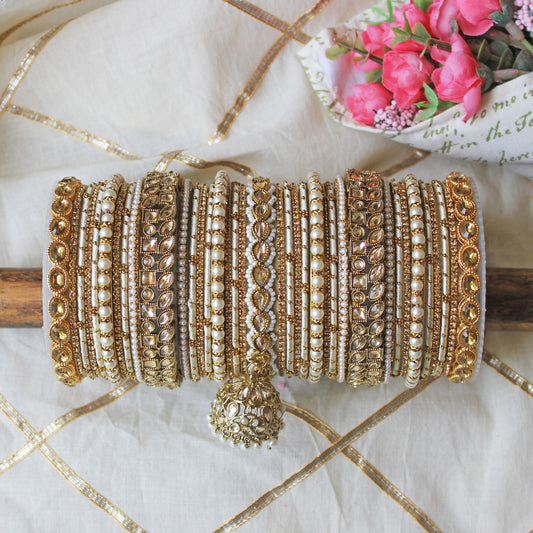 Traditional Ranisa Bangle Set with Kundan Jhumki by T4 Jewels