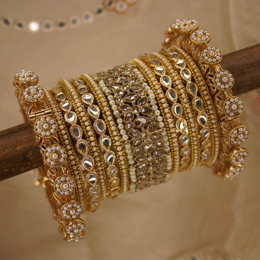 Pushpa Bangle Set with Kundan Jhumki for one hand by T4 Jewels