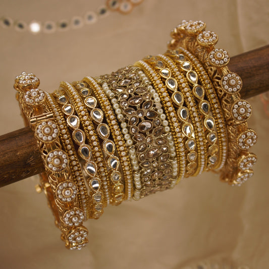 Pushpa Bangle Set with Kundan Jhumki for one hand by T4 Jewels