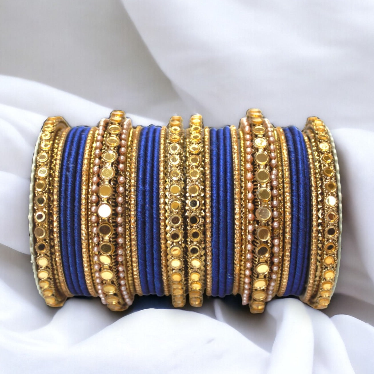 Velvet Bangles set with Golden Mirror work Kada