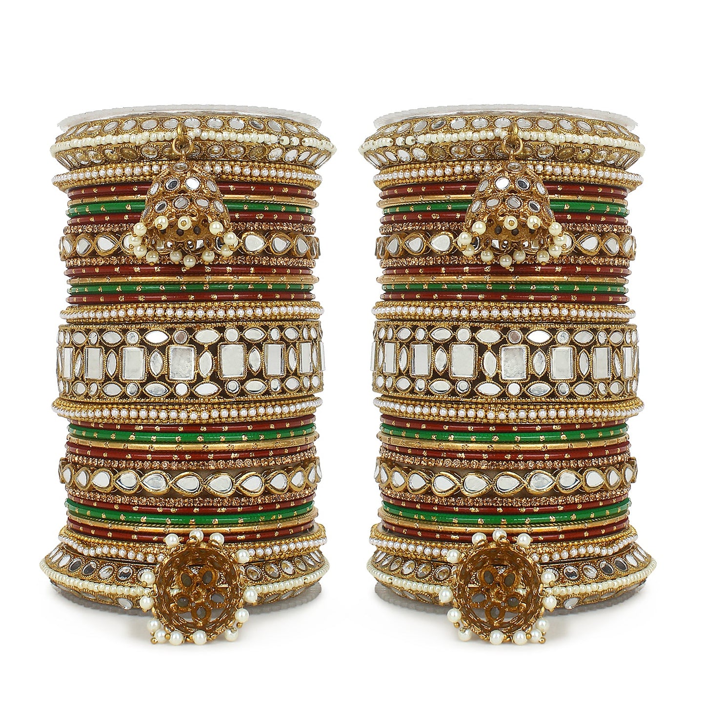 Traditional Mirror Bangle Set with Velvet Bangles with Jhumki by T4 Jewels