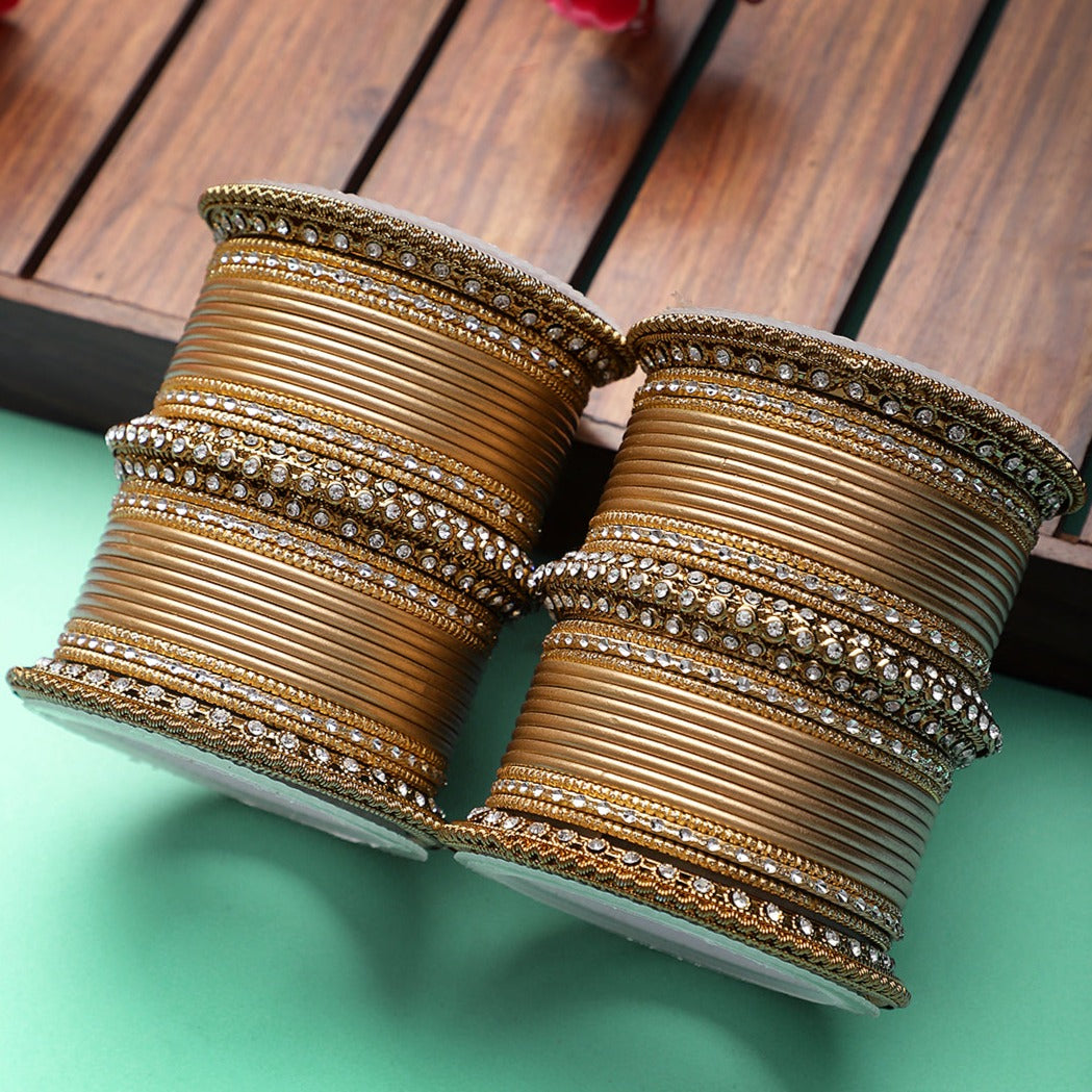 Set of 2 Bridal Matte Textured Bangle Set 2.8 Golden All Bangle Sets T4 Jewels