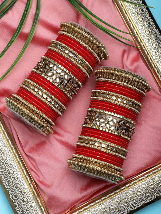 Bridal Bangle Set with Flower Mirror Kada and Pacheli by T4 Jewels