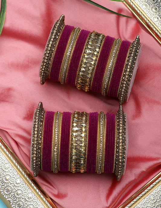 Velvet Bangle Set with Centre Kada and Pacheli by T4 Jewels