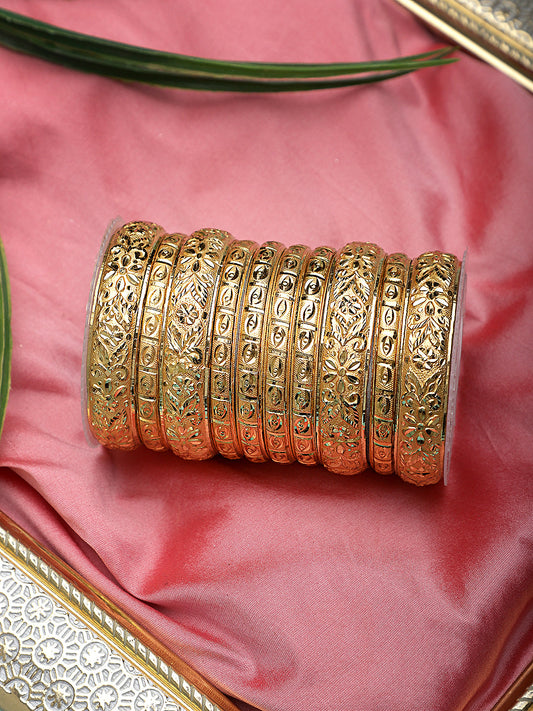 Full Golden Bangle Set with Etching work by T4 Jewels