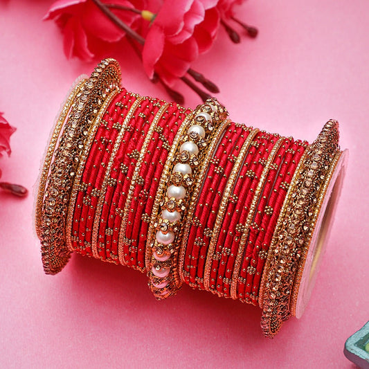 Traditional Thread bangle set with Pearl centre kada by T4 Jewels