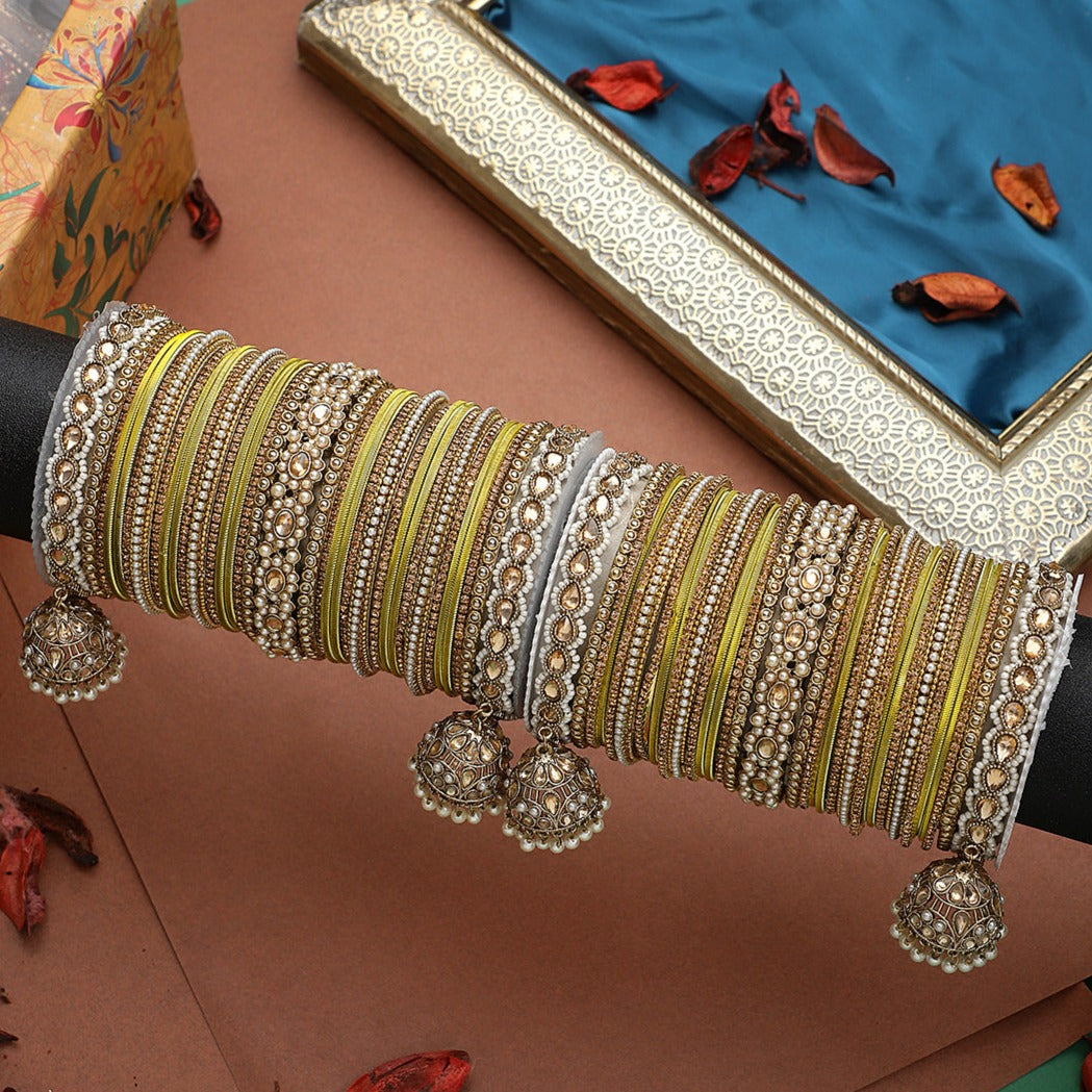 Set of 2 Rich Texture bangle set with Jhumki Borders by T4 Jewels