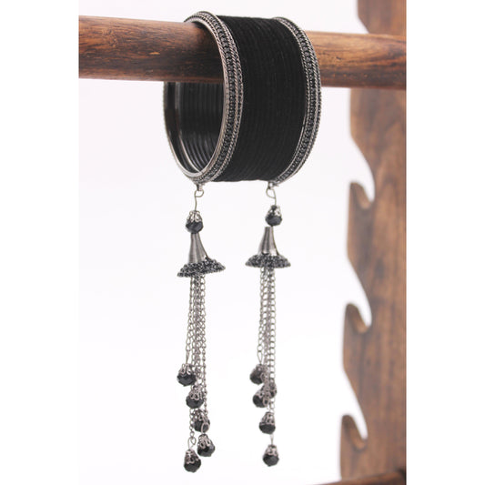 Fancy Black Jhumki and Black Velvet Bangles by T4 Jewels