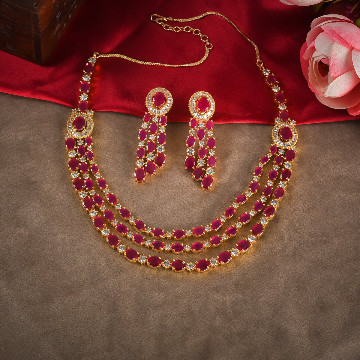 Timeless CZ Necklace Set for a Classic and Sophisticated Look Pink T4 Jewels