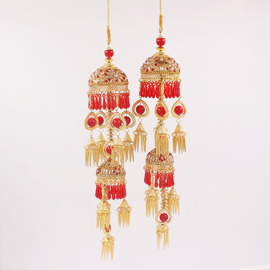 Traditional Jhumar Style Kaleere in Red and Golden by T4 Jewels