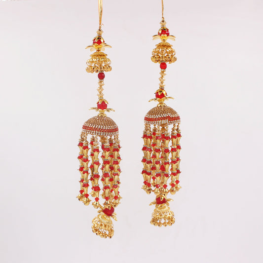 Classic Two-Tier Jhumar Style Kaleere in Red and White by T4 Jewels