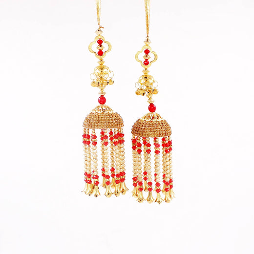 Traditional Red Jhumar Kaleere with white Moti Work by T4 Jewels