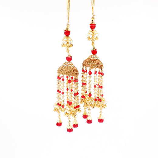 Traditional Red Jhumar Kaleere with white and Golden Moti Work by T4 Jewels