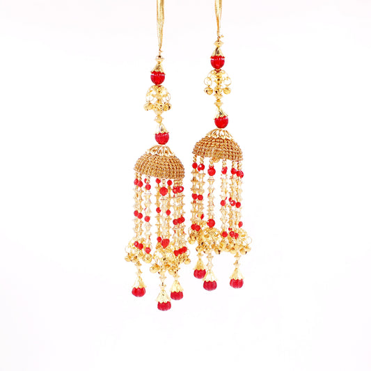 Traditional Red Jhumar Kaleere with white and Golden Moti Work by T4 Jewels