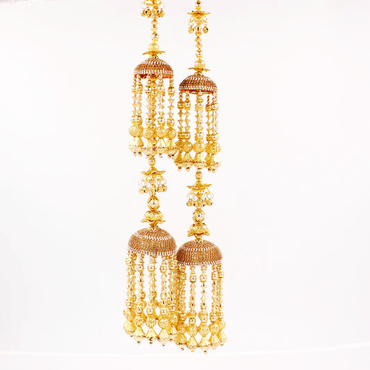 Traditional Two-Tier Jhumar Kaleere with Full Golden Bead hanging by T4 Jewels