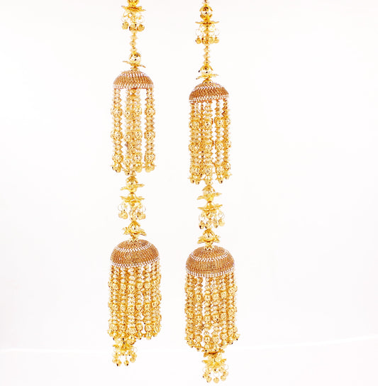 Traditional Two-Tier Jhumar Kaleere with Golden Beaded Hanging by T4 Jewels