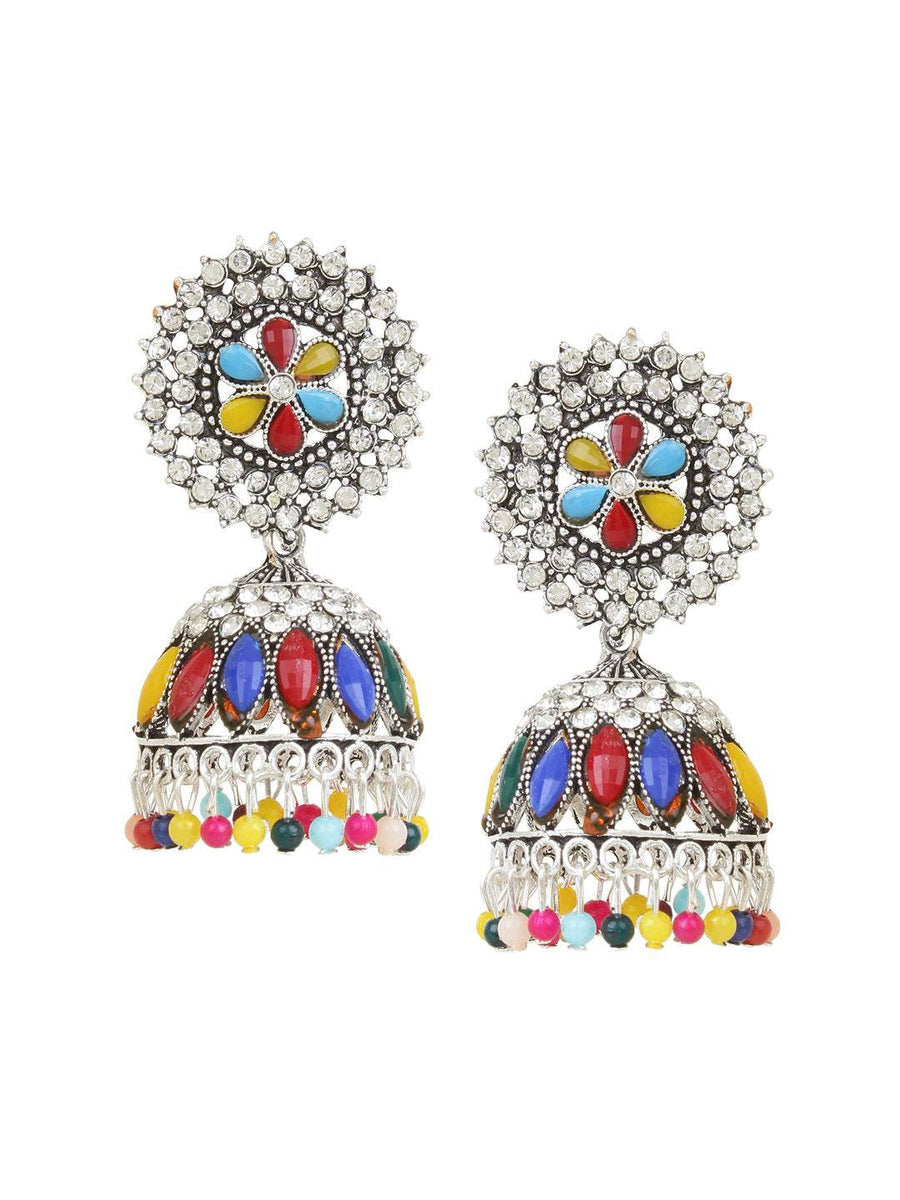 Traditional Oxidized Multicoloured Jhumki Earring by T4 Jewels