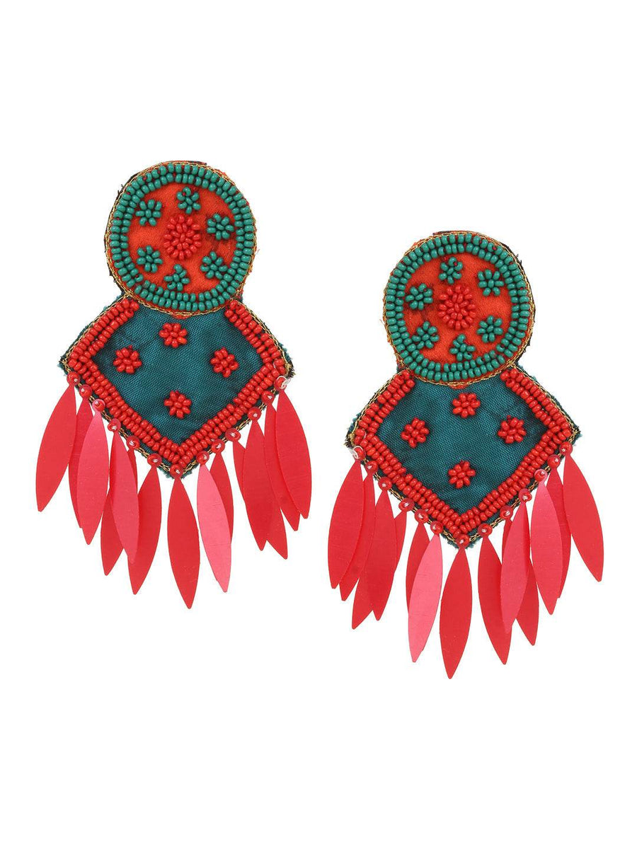 Traditional Handmade Red-Green Jhumki Earring by T4 Jewels