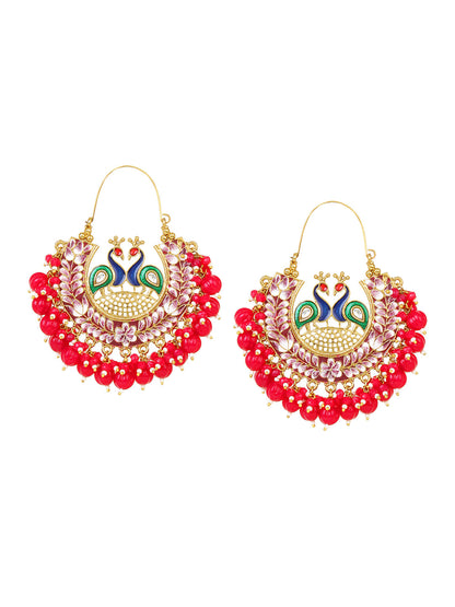 Meenakari Jhumki Earring with hanging beads by T4 Jewels - T4 Jewels