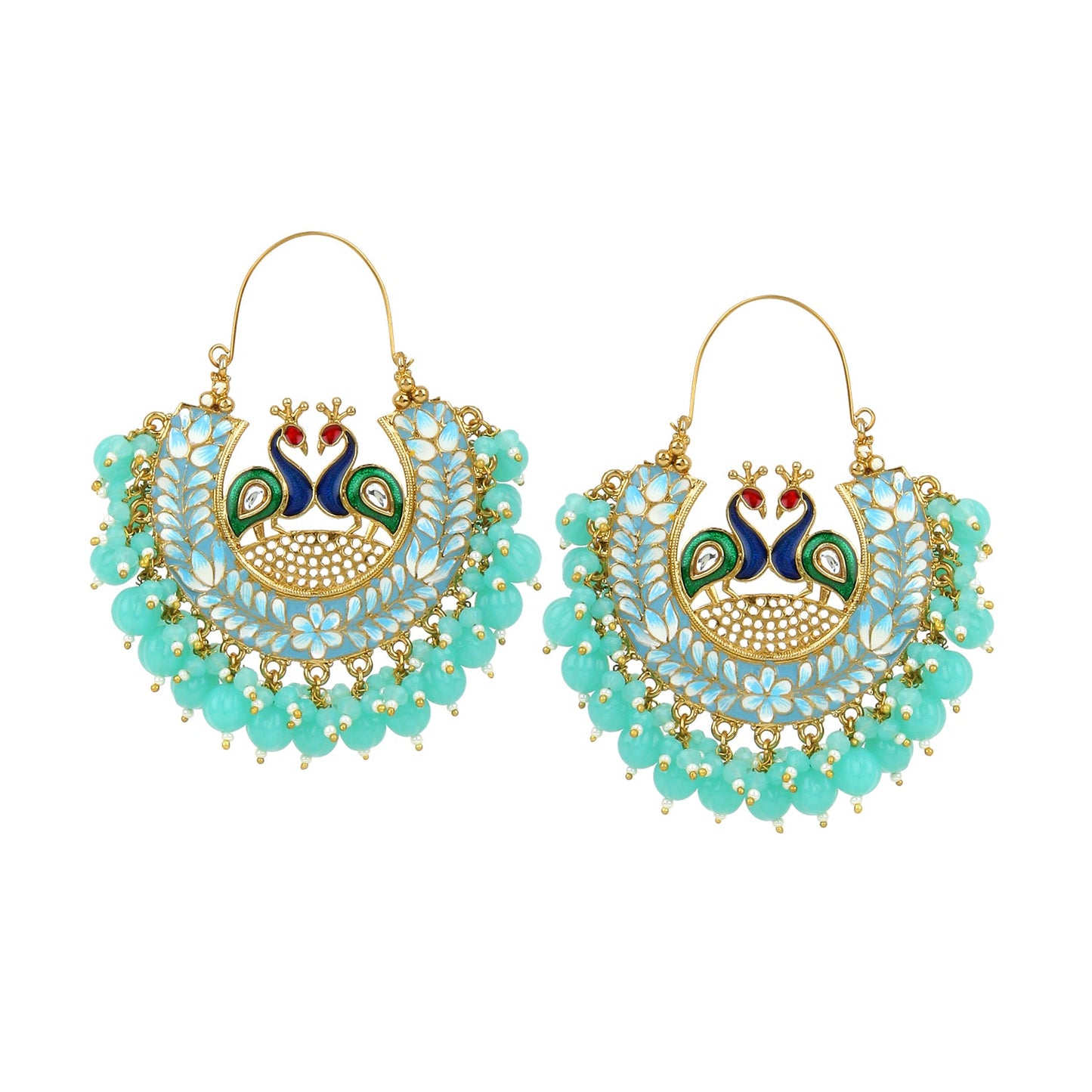 Meenakari Jhumki Earring with hanging beads by T4 Jewels - T4 Jewels