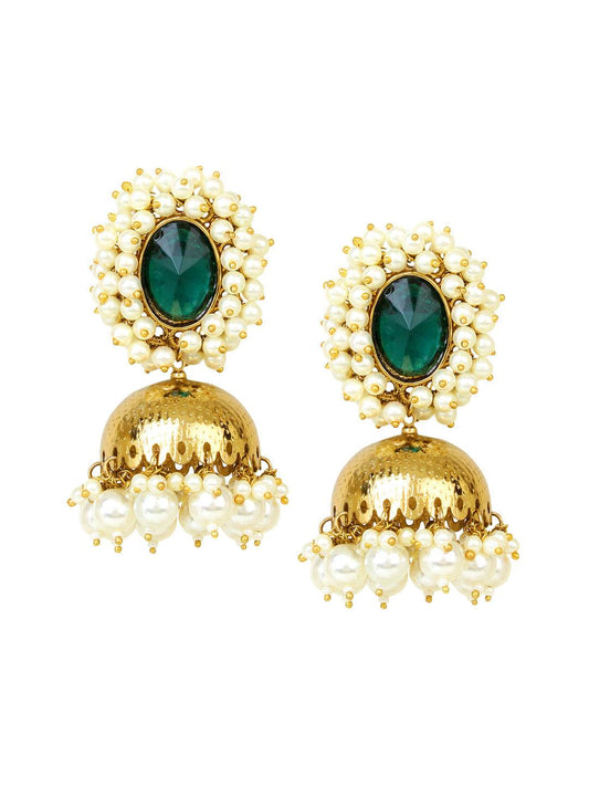 Beaded Jhumki Earring with Glass Stone by T4 Jewels - T4 Jewels