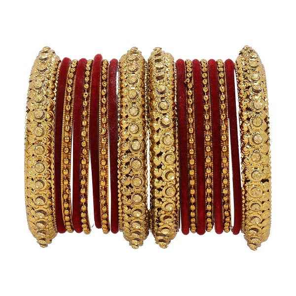 T4 Jewels Golden Color Bangles With Velvet Bangles - 2NO. Multicolor Pack Of 2 All Bangle Sets T4 Jewels