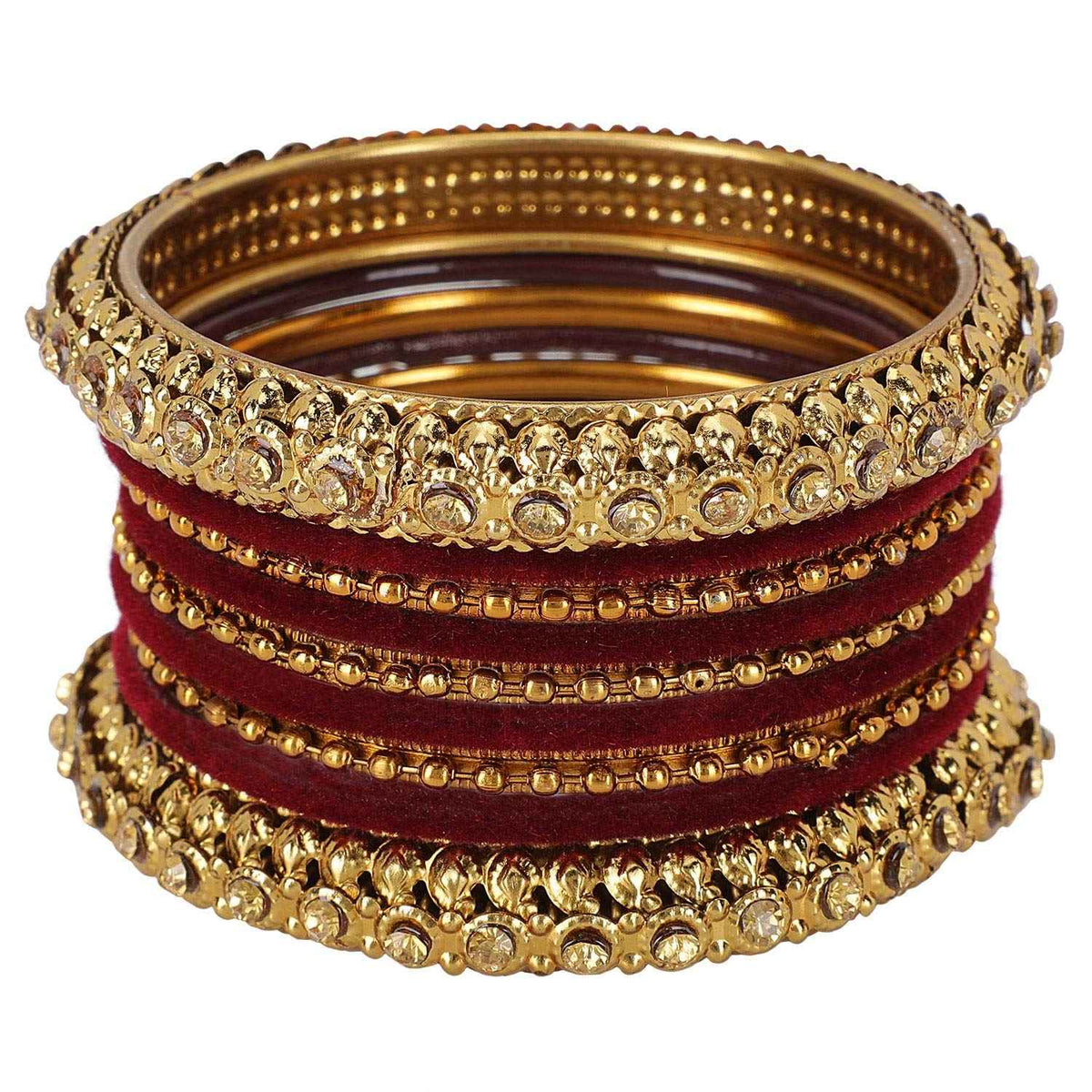 T4 Jewels Golden Color Bangles With Velvet Bangles - 2NO. Multicolor Pack Of 1 All Bangle Sets T4 Jewels