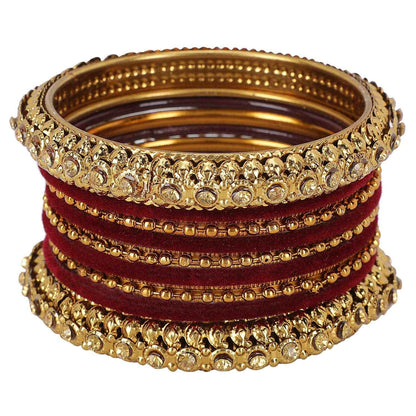 T4 Jewels Golden Color Bangles With Velvet Bangles - 2NO. Multicolor Pack Of 1 All Bangle Sets T4 Jewels