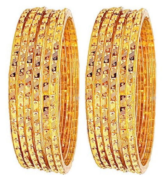 T4 Jewels (Large Size) Golden Color Glass Bangles (Pack Of 12)-MRT