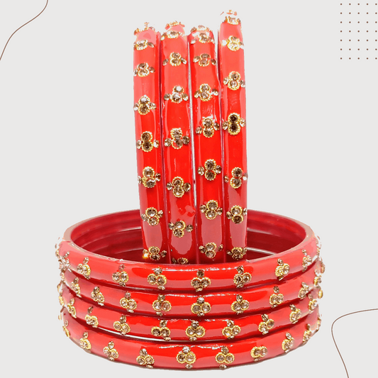 T4 Jewels (Large Size) Red & Green Color Glass Kada Bangles (Pack Of 8)-ASTA