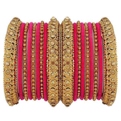 T4 Jewels Golden Color Bangles With Velvet Bangles - 2NO. All Bangle Sets T4 Jewels