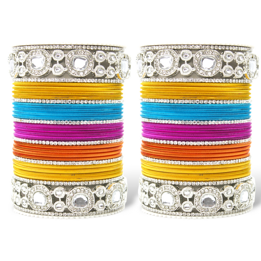 Silver Kundan Bangle set for two hands by T4 Jewels