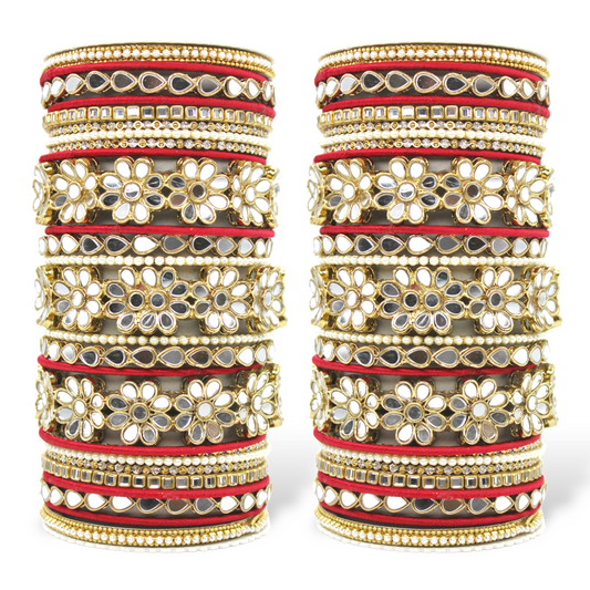 Mirrored Bridal Bangle Set with Silk thread Bangles by T4 Jewels