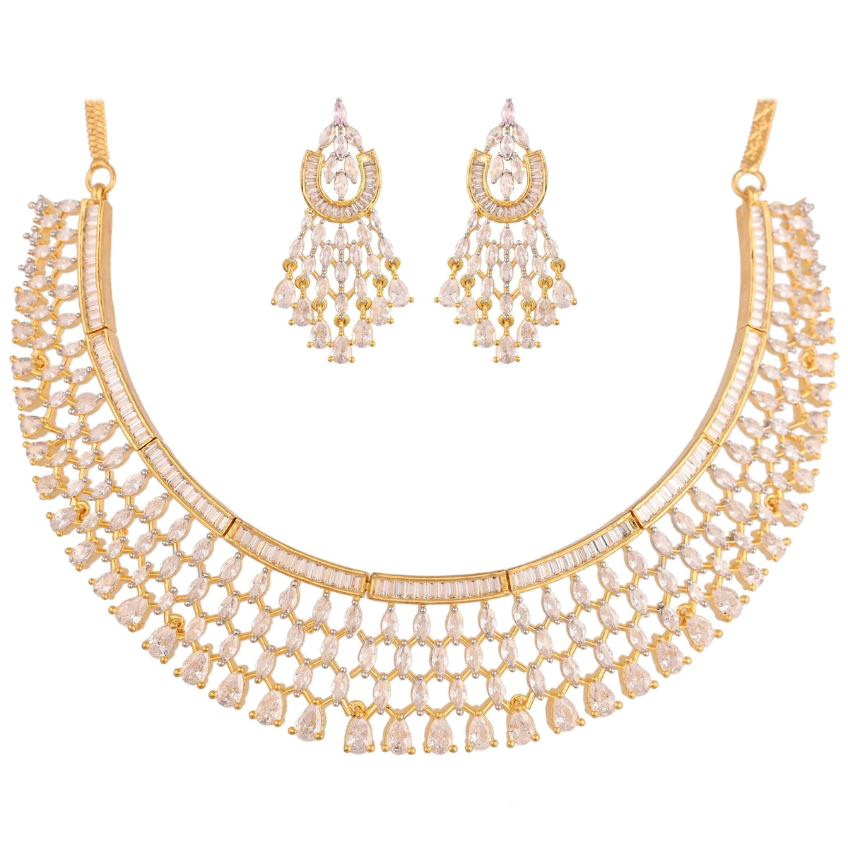 Exquisite CZ Necklace Set with Unique Handcrafted Details T4 Jewels