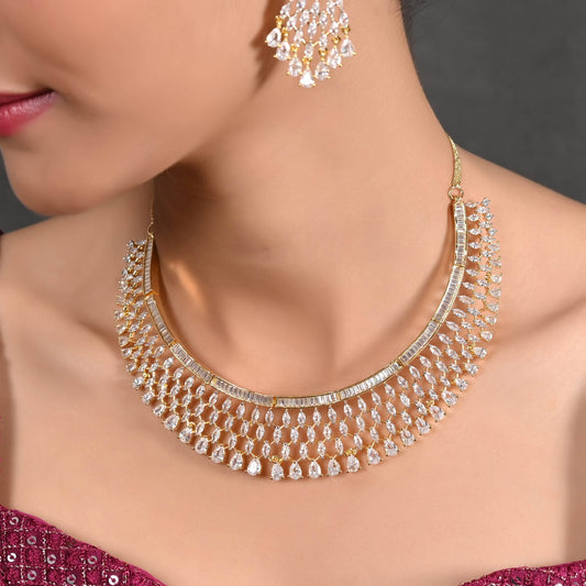 Exquisite CZ Necklace Set with Unique Handcrafted Details T4 Jewels