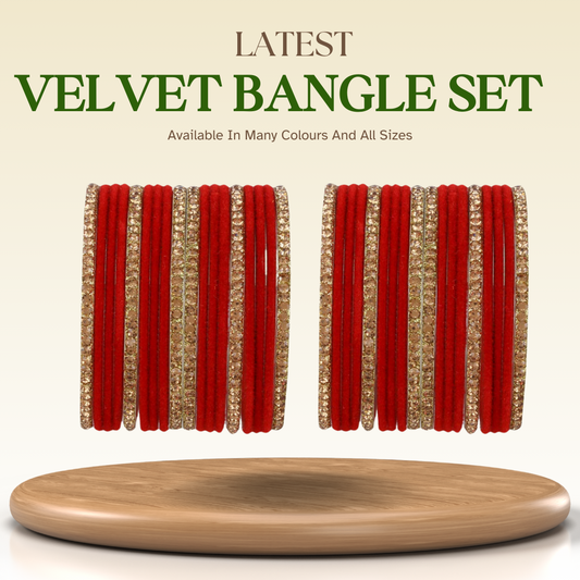 T4 Jewels Velvet Bangle Set With Golden Bangles-69