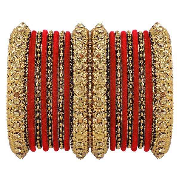 T4 Jewels Golden Color Bangles With Velvet Bangles - 2NO. All Bangle Sets T4 Jewels