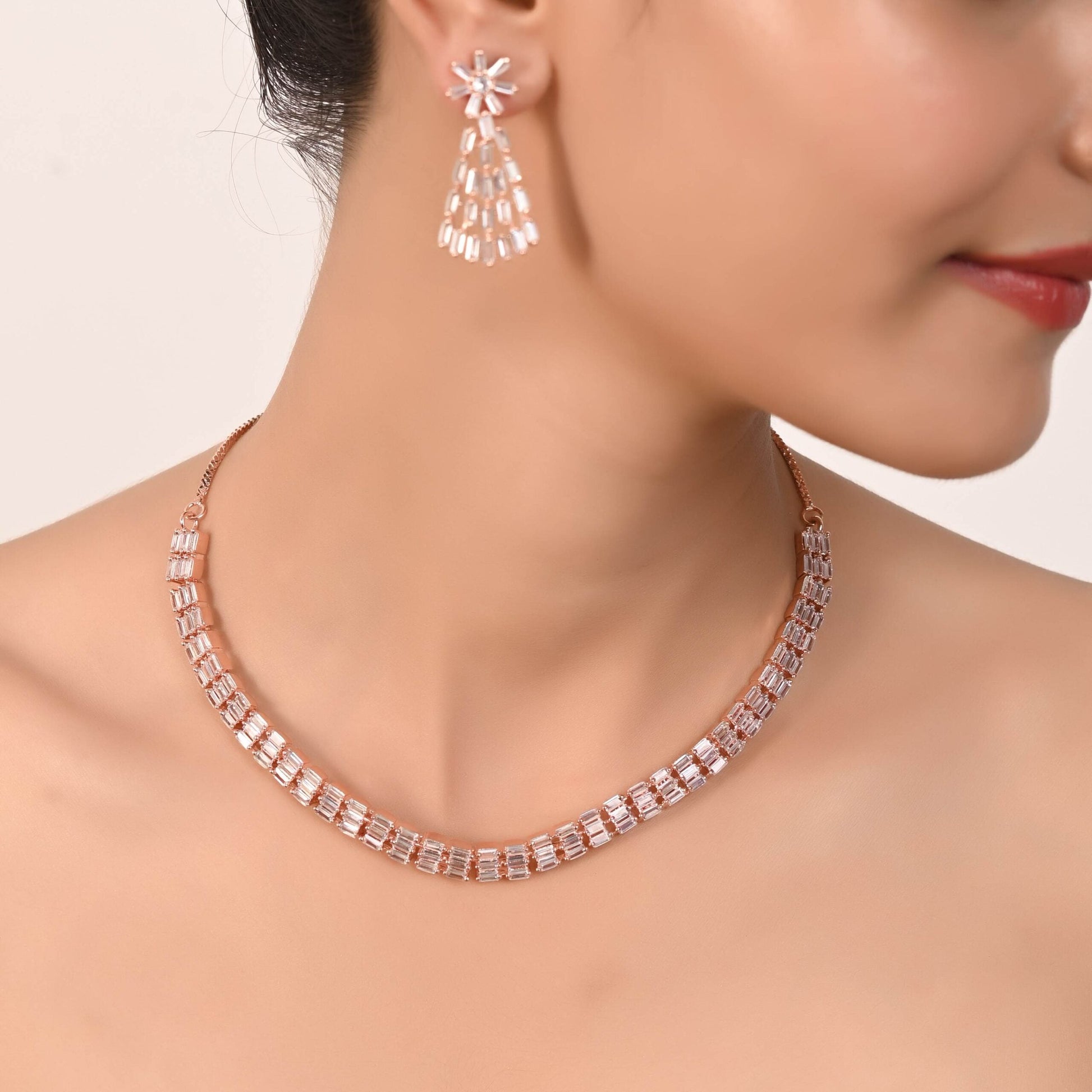Unrivalled Beauty: Handcrafted CZ Necklace Set for Women who Love to Shine T4 Jewels